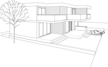 Modern ev çizimi 3d illüstrasyon