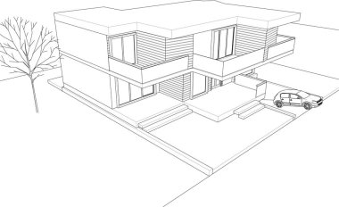 Modern ev çizimi 3d illüstrasyon