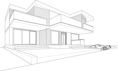 Modern ev çizimi 3d illüstrasyon