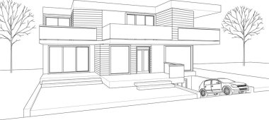 Modern ev çizimi 3d illüstrasyon