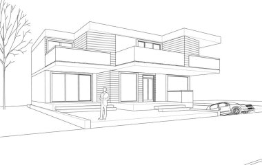 Modern ev çizimi 3d illüstrasyon