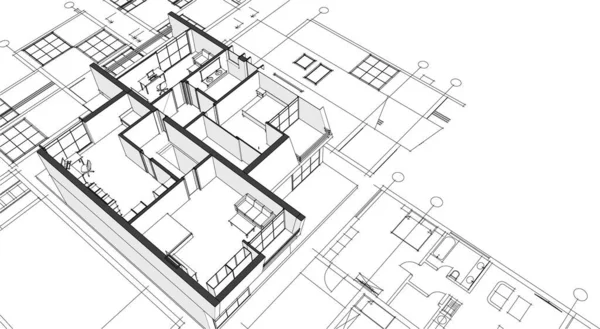 Casa Desenho Arquitetônico Renderização —  Vetores de Stock