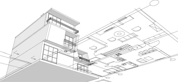 Maison Architecture Croquis Rendu — Image vectorielle