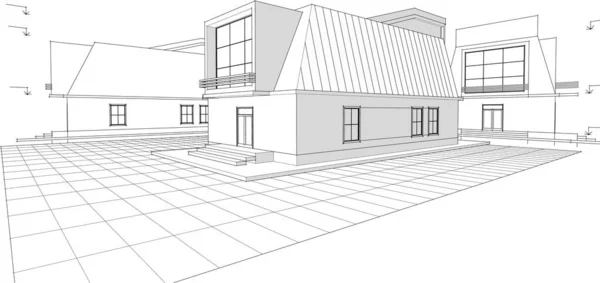 房屋建筑草图3D渲染 — 图库矢量图片