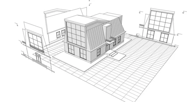 Casa Desenho Arquitetônico Renderização — Vetor de Stock