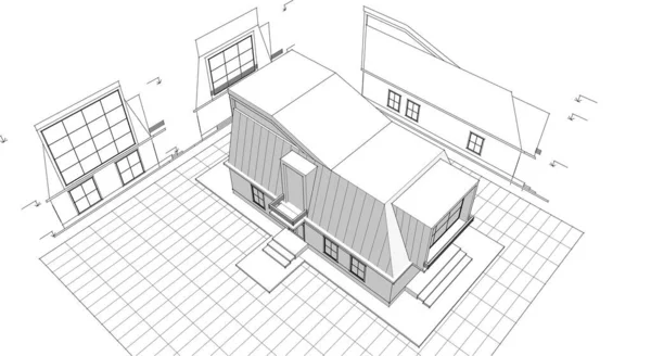Hus Arkitektonisk Skiss Rendering — Stock vektor