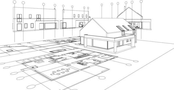 Будинок Архітектурний Ескіз Рендеринга — стоковий вектор
