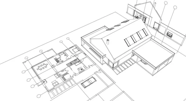 Haus Architektonische Skizze Rendering — Stockvektor