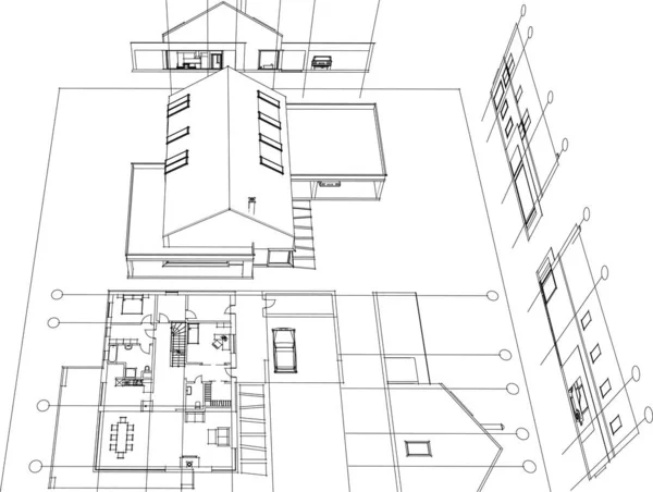 房屋建筑草图3D渲染 — 图库矢量图片