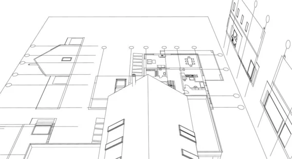 Casa Dibujo Arquitectónico Renderizado — Archivo Imágenes Vectoriales