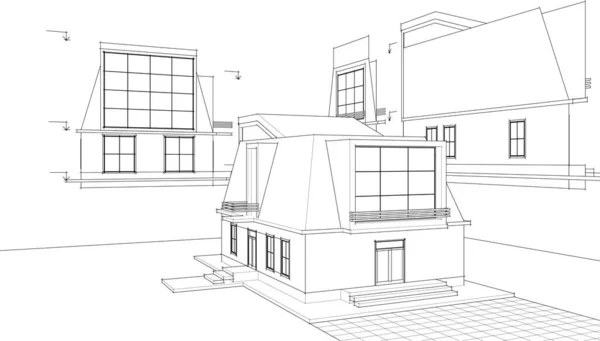 Maison Architecture Croquis Rendu — Image vectorielle