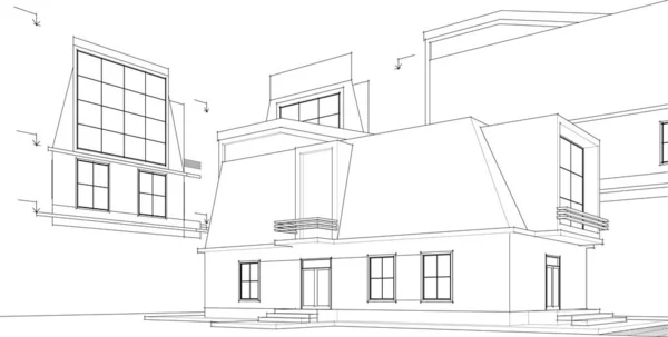 Casa Schizzo Architettonico Rendering — Vettoriale Stock