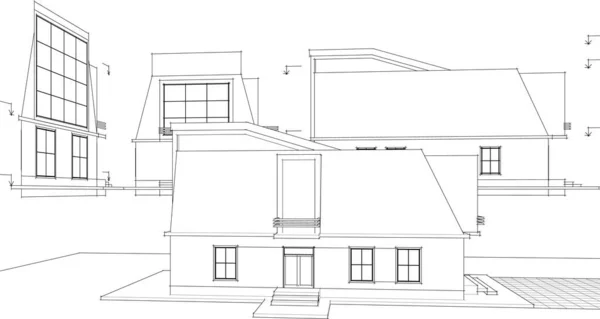 Haus Architektonische Skizze Rendering — Stockvektor