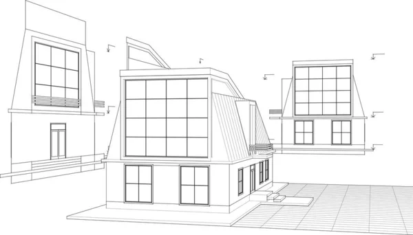 Dům Architektonický Náčrt Vykreslování — Stockový vektor
