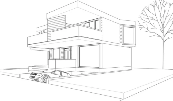 Casa Moderna Esboço Ilustração —  Vetores de Stock