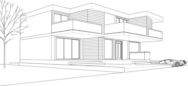 Maison Moderne Croquis Illustration — Image vectorielle