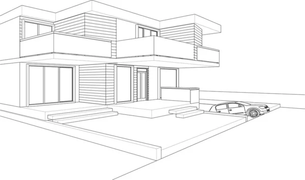 Casa Moderna Esboço Ilustração —  Vetores de Stock