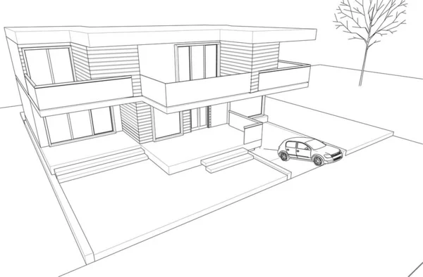 Maison Moderne Croquis Illustration — Image vectorielle