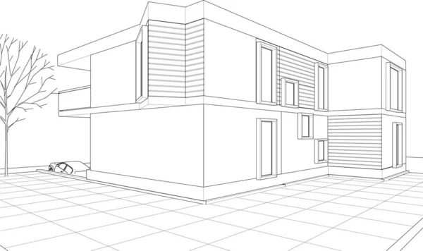 Maison Moderne Croquis Illustration — Image vectorielle