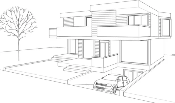 Casa Moderna Esboço Ilustração — Vetor de Stock