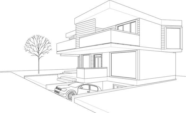 現代の家のスケッチ3Dイラスト — ストックベクタ