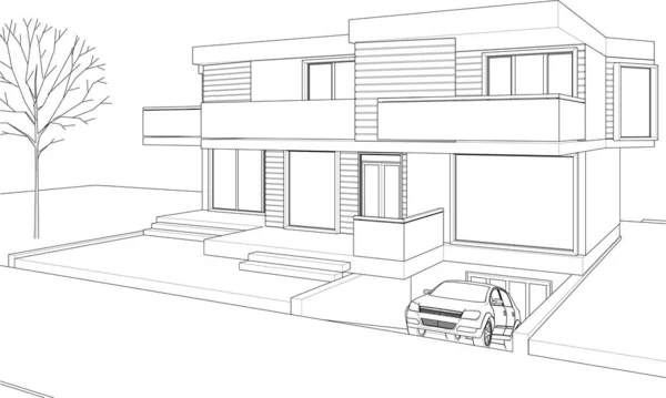 Casa Moderna Esboço Ilustração —  Vetores de Stock