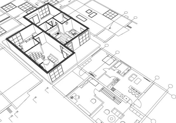 Casa Desenho Arquitetônico Renderização —  Vetores de Stock