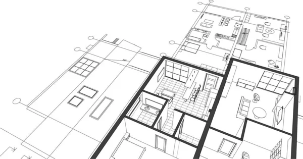 房屋建筑草图3D渲染 — 图库矢量图片