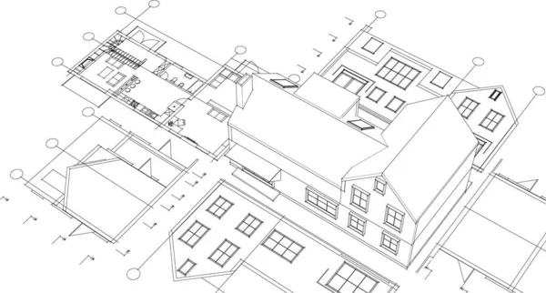 现代房屋建筑草图3D插图 — 图库矢量图片