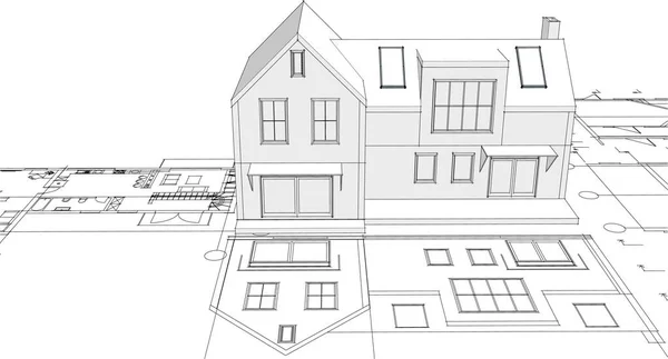 Maison Moderne Projet Architectural Croquis Illustration — Image vectorielle