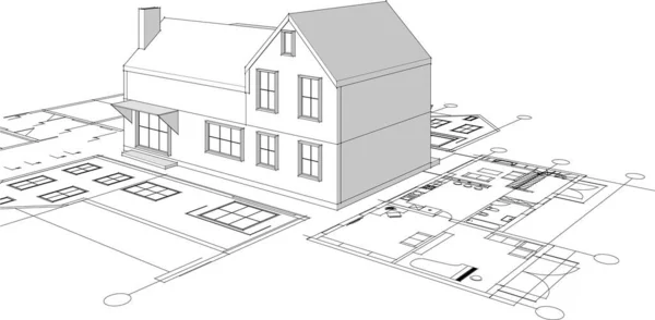 Maison Moderne Projet Architectural Croquis Illustration — Image vectorielle