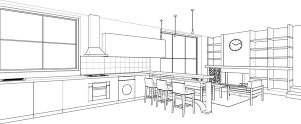 Maison Cuisine Intérieure Salon Illustration — Image vectorielle