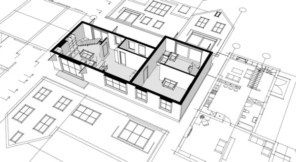 Modern Ház Építészeti Projekt Vázlat Illusztráció — Stock Vector