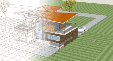 mimarlık evi çizimi 3d oluşturma