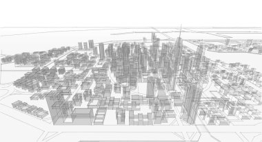 Modern şehir panoraması 3D illüstrasyon