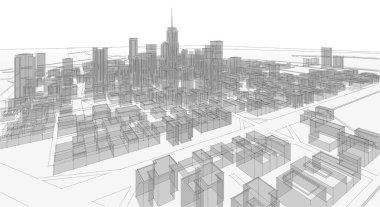 Modern şehir panoraması 3D illüstrasyon