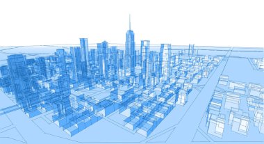 Modern şehir panoraması 3D illüstrasyon