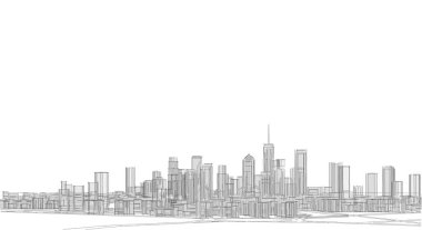 Modern şehir panoraması 3D illüstrasyon