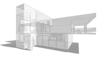 Modern ev çizimi 3d illüstrasyon