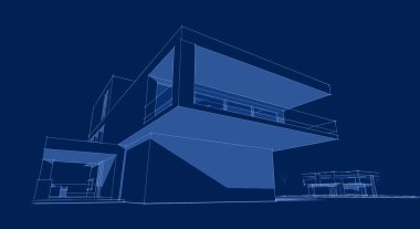 Modern ev çizimi 3d illüstrasyon