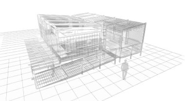 Modern ev çizimi 3d illüstrasyon