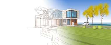 house modern mimari 3d illüstrasyon