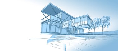 house modern mimari 3d illüstrasyon