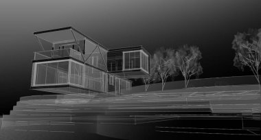 house modern mimari 3d illüstrasyon