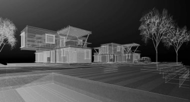 house modern mimari 3d illüstrasyon