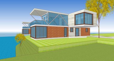 house modern mimari 3d illüstrasyon