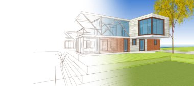 house modern mimari 3d illüstrasyon