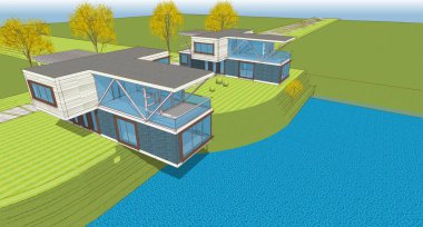 house modern mimari 3d illüstrasyon