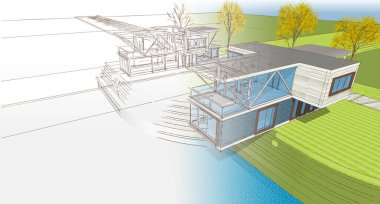 house modern mimari 3d illüstrasyon