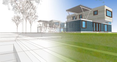 house modern mimari 3d illüstrasyon